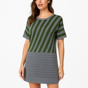 ELIO Striped Wool-Blend Sweater Dress Green & Gray S